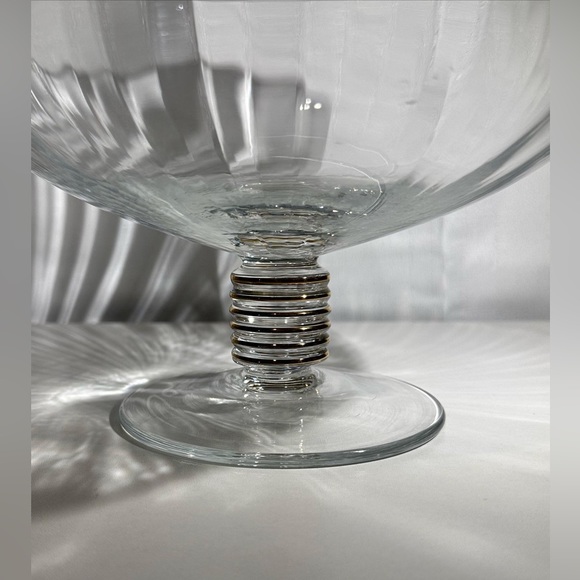 Vintage BLOCK Crystal Pedestal bowl with Applied Gold Rings - Picture 3 of 8